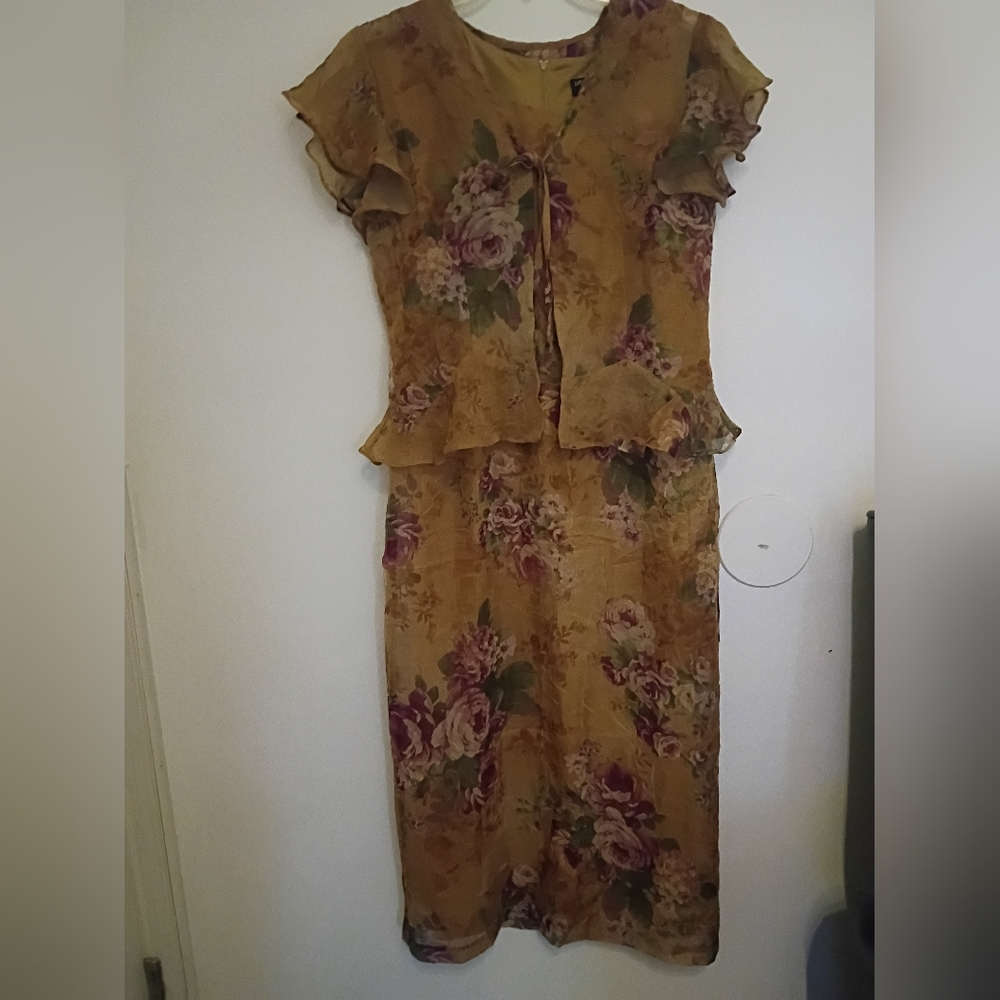 VTG Miss Dorby Floral Midi Dress‎ With Vest Sz 8